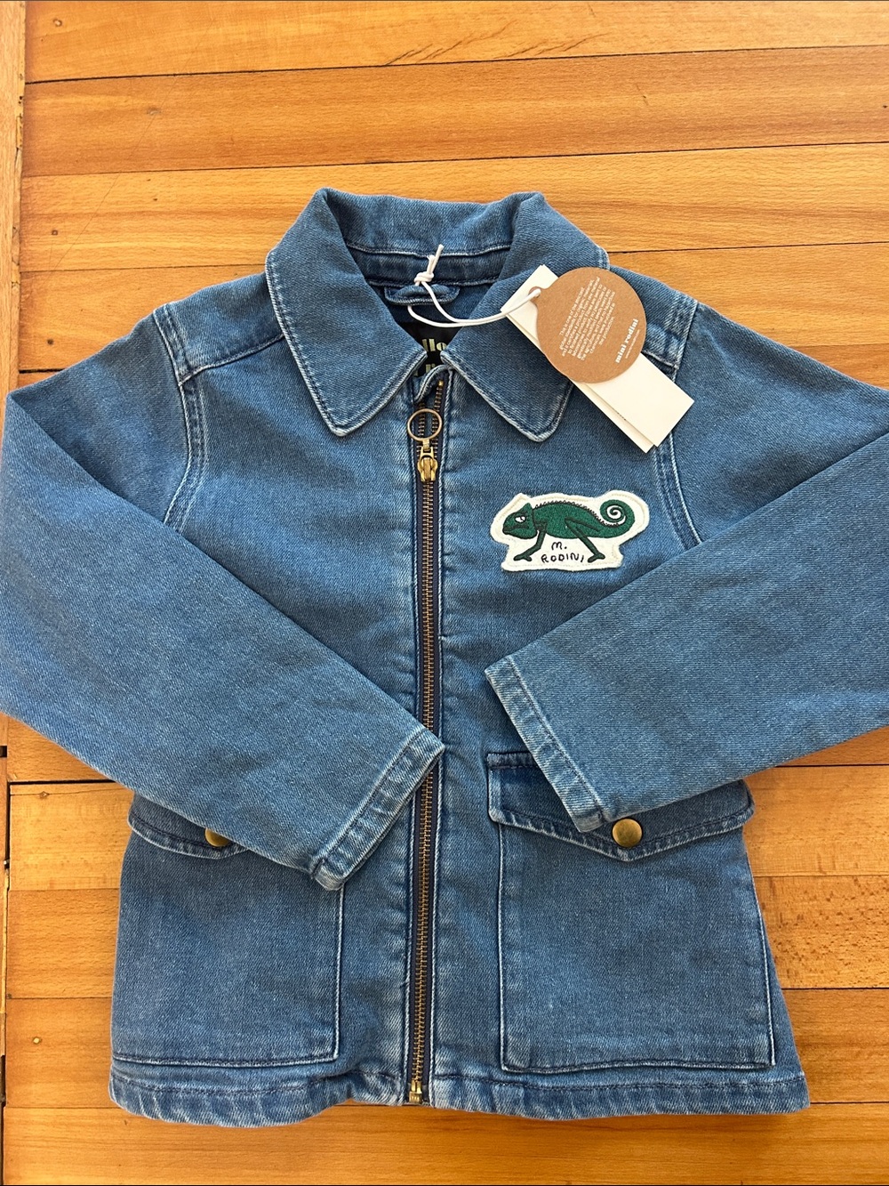 Mini Rodini Blue Jean Jacket with Chameleon Design
